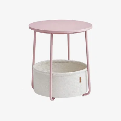 The Range VASAGLE Round Side Table with Fabric Basket - Pink