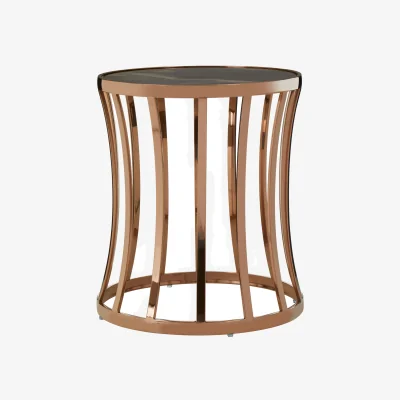 The Range Tula Rose Gold Finish Round Side Table - Gold