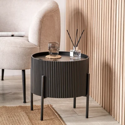 The Range Henderson Wood and Metal Storage Side Table - Black