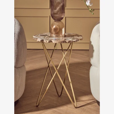 The Range Jaipur Side Table with Agate Top - Gold