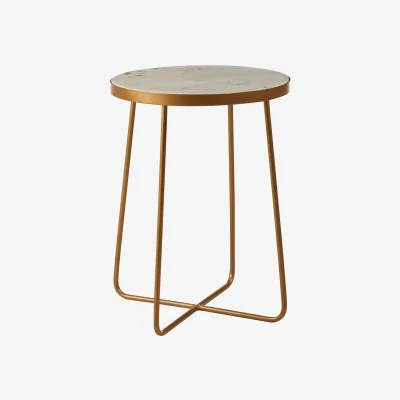 The Range Shalimar Round Marble top Side Table With Cross Base - Gold