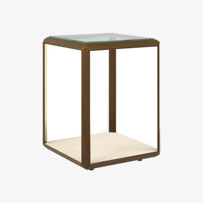 The Range Harlow Brass Frame Side Table with Cream Shagreen and Glass Top - Cream