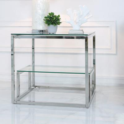 The Range Harry Steel And Clear Glass Tiered End Table, Side Table - Silver
