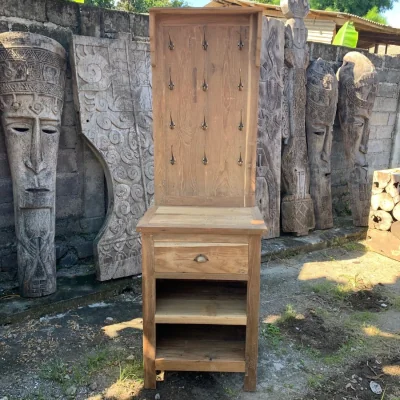 The Range Bali Upcycled Teak Display Stand with Hooks and Storage - Brown