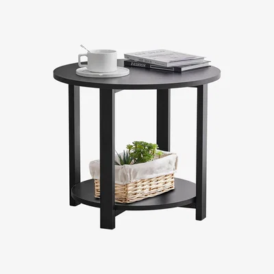 The Range Round Side Table with Storage Shelf - Black