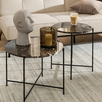 The Range Avila Side Table with Brown Marble Top 42x45cm - Brown