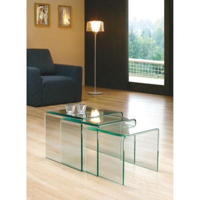 The Range Milan Curved Glass Nest of 3 Side Tables for Living Room - Transparent