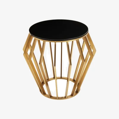 The Range Ackley Gold Round Side Table with Black Glass - Gold