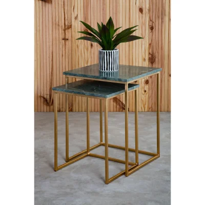 The Range Mandoli Nest Of 2 Green Marble Side Tables - Green