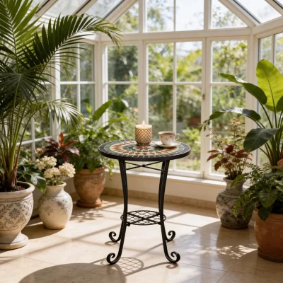 The Range Marrakech Mosaic Plant Stand Side Table - Multi Color frame with mosaic tile seat