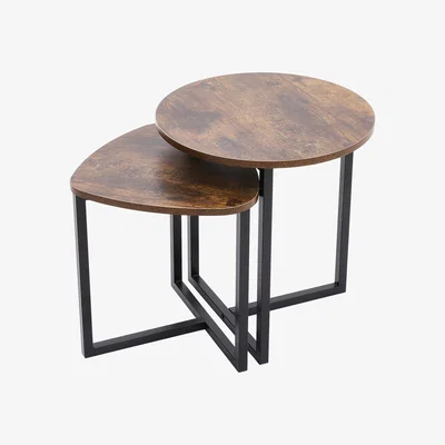 The Range Set of 2 Round Triangular Nesting Side Table - Brown