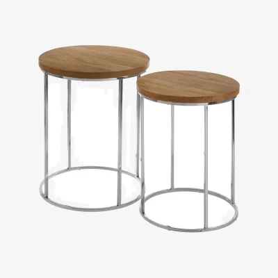 The Range Agra Set Of 2 Mango Wood Top Round Side Tables - Brown