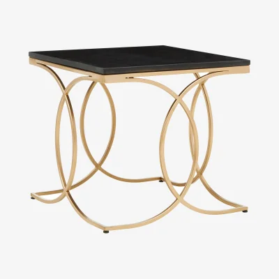 The Range Kia Black Marble and Gold Side Table - Black