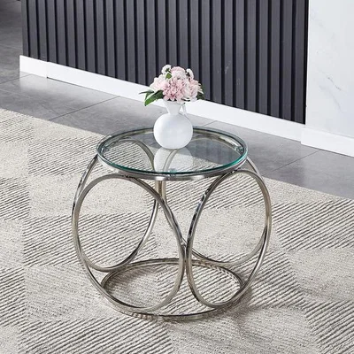 The Range Modern Tempered Glass Tabletop Coffee Side Table With Chromed Legs - Silvery / 9.5kg