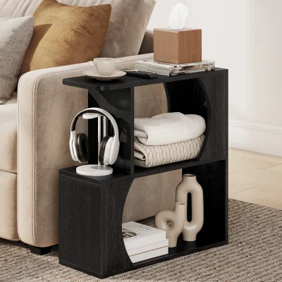 The Range Yaheetech Narrow Sofa Side Table with Arched Cut-Out & Shelves - Black