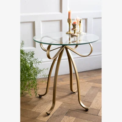 Rockett St George Gold Bow Round Glass Side Table