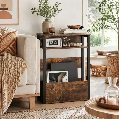 The Range Novizi Industrial Metal and Wood Side Table - Rustic Brown and Black