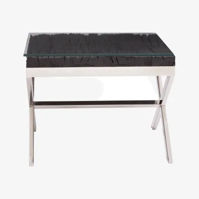 The Range Kerala Black Top End Table With Cross Base - Black