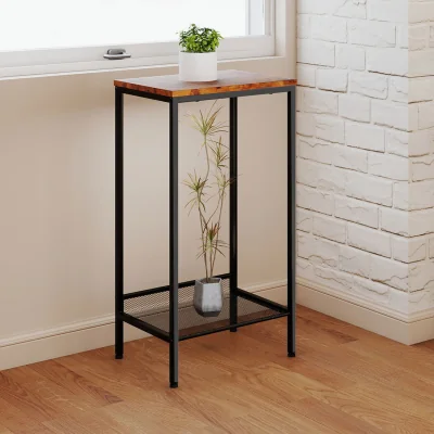 The Range Industrial Side Table Wood 2-Tier Storage Shelf End Table Living Room - Brown