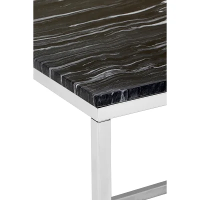 The Range Allure Square Black Marble End Table with Chrome Metal Base - Silver