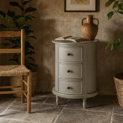 The Range Thuy Grey Half-Moon 3-Tier Side Table - Matt Finish - Grey