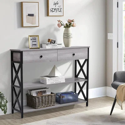 The Range Wooden Side Table with Drawers Grey Hallway, Living Room, Dining Room - Grey