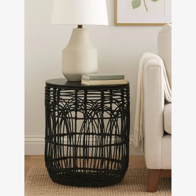 The Range Arles Round Rattan Table. - Black