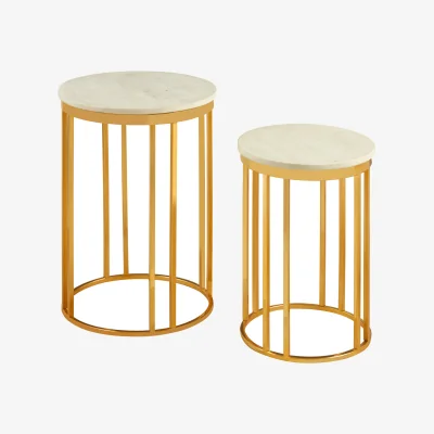The Range Templar Marble and Gold Frame Set Of 2 Side Tables - Gold