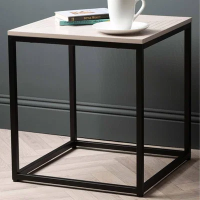 The Range Metal Black Sofa Side Table with Wooden Top - Black/Grey