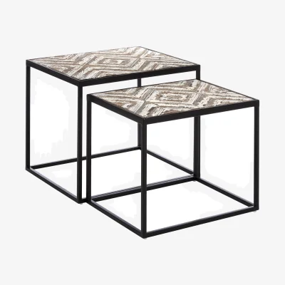 The Range Lombok Rustic Chevron Set Of 2 Side Tables - Black