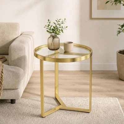 The Range HOMCOM Round Side Table with Tempered Glass Top  - Gold Tone