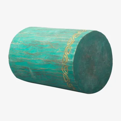 The Range Turquoise Tribal Albasia Stool  Side Table - Handcrafted, Unique Decor - Turquoise