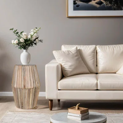 The Range Paloma Carved Mango Wood Side Table - Natural Oak  / 19cm
