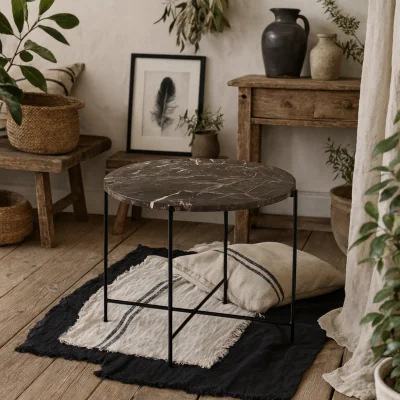 The Range Verona Round Emperador Marble Side Table - Black