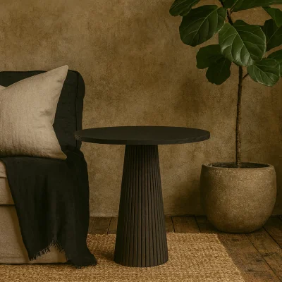 The Range Sorrento Wood Ribbed Round Accent Table - Black