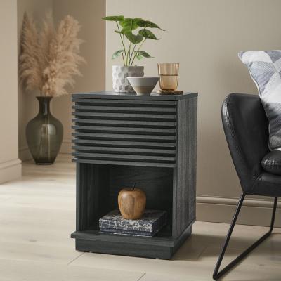 The Range Side Table 1 Drawer and 1 Open Shelf Slatted Design - Grey