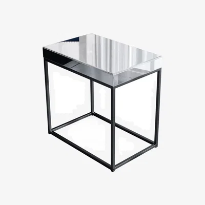 The Range Narrow Mirrored Side End Table Nightstand - Black