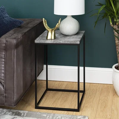 The Range Iris Square Side Table Dark Concrete and Black Metal - Dark Grey