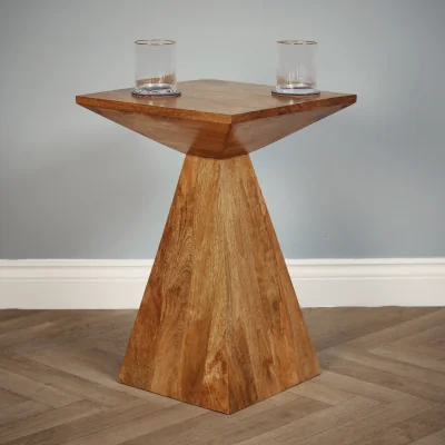 The Range Solid Mango Wood Side Table with Sculptural Pedestal Base - Dark Oak