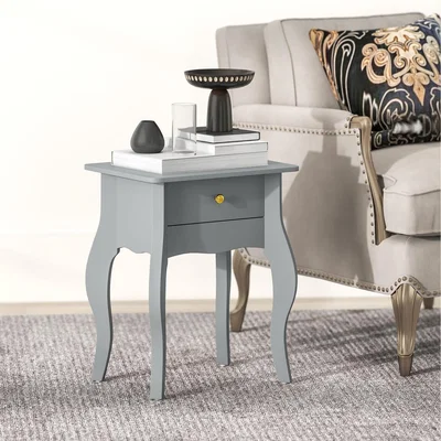The Range HOMCOM End Table French Style Table with Drawer and Curved Legs - Grey