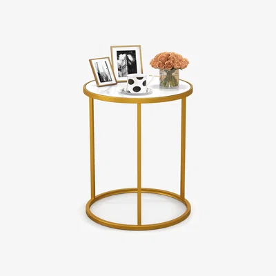 The Range 50CM Marble Top Round Side Table - Gold
