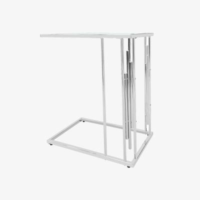 The Range Steel Sofa Side Table with Glass Top - Silver