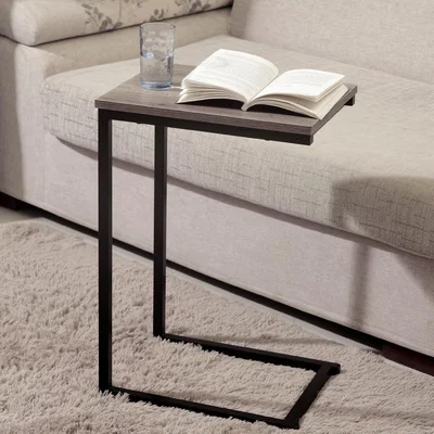The Range Metal C Shaped Side Table Black Powder Coating Rustic Top - Black