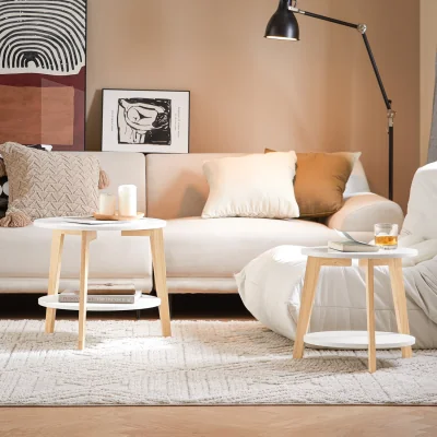 The Range Set of 2 Side Tables with Storage, Living Room Tables Nesting Table - White