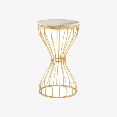 The Range Templar White Marble and Gold Base Round Side Table - Gold