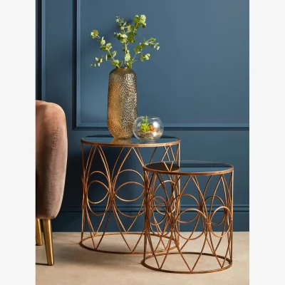 The Range Avantis Set Of Two Antique Finish Frame Round Side Tables - Gold