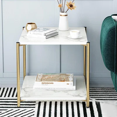 The Range Marble Square Double Tier One Night stand - White