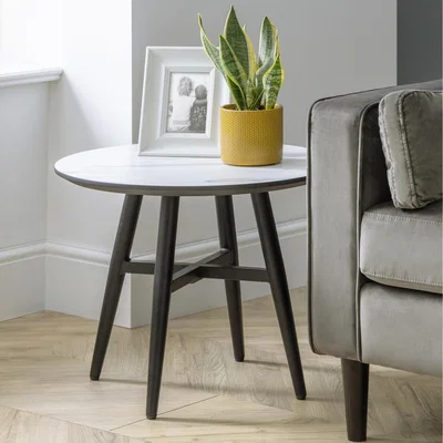 The Range Firenze Marble Effect Lamp Table - White Marble