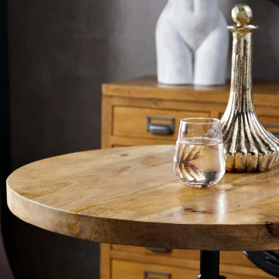 The Range San Diego Adjustable Mango Wood Crank Side Table with Cast Iron Base - Brown