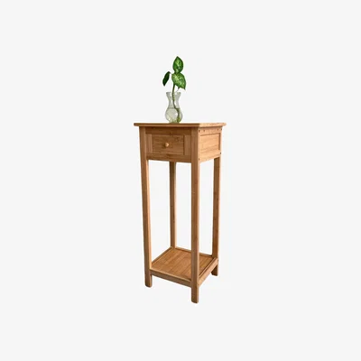 The Range 2 Tier Tall Bamboo Side Table With A Drawer - Natural Brown